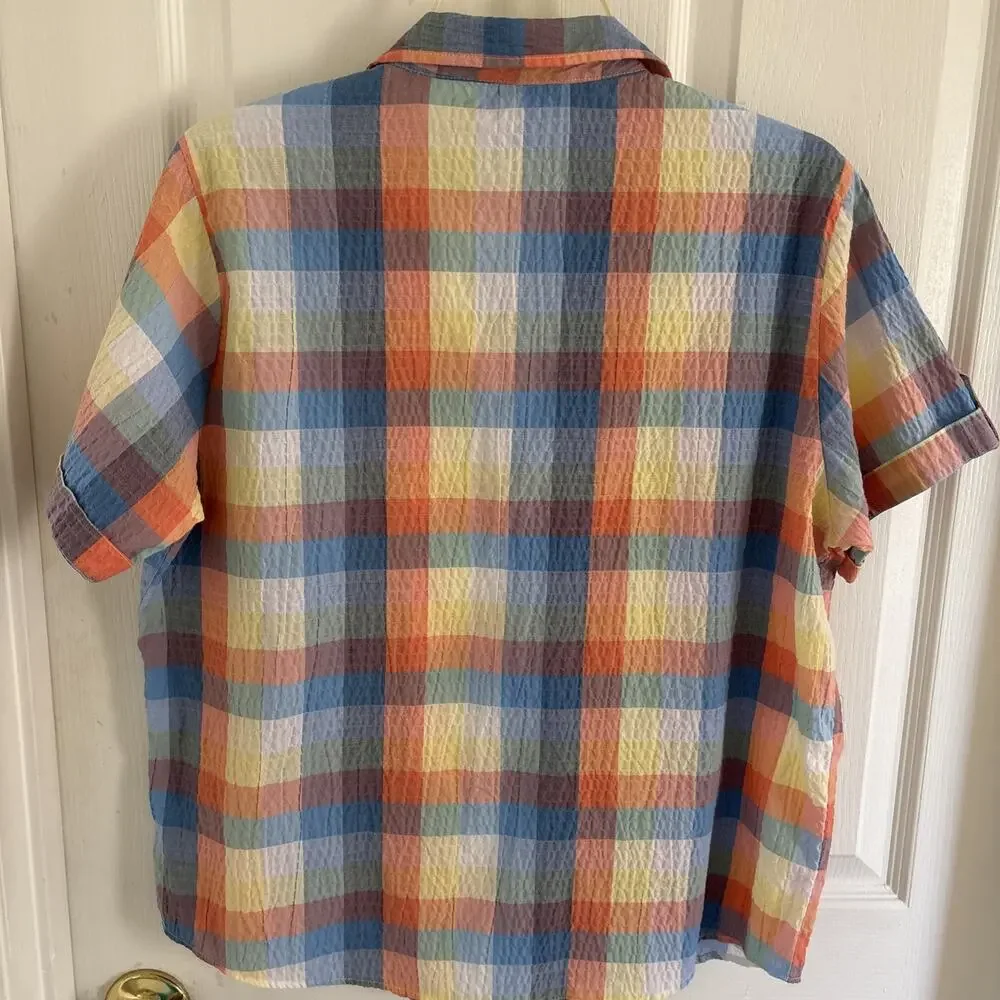 Bon worth women’s small petite short sleeve Plaid￼camp shirt Button Down - Picture 4 of 10